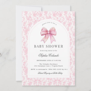 Roze Chinoiserie Toile Coquette Bow Baby shower Kaart