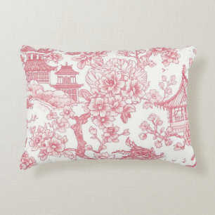Roze Chinoiserie Toile Draak Kersenbloesem Accent Kussen