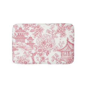 Roze Chinoiserie Toile Draak Kersenbloesem Badmat