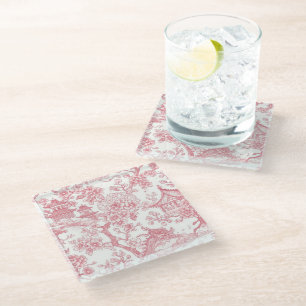 Roze Chinoiserie Toile Draak Kersenbloesem Glazen Onderzetter