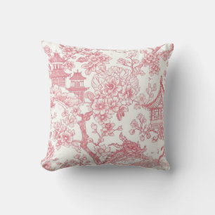 Roze Chinoiserie Toile Draak Kersenbloesem Kussen