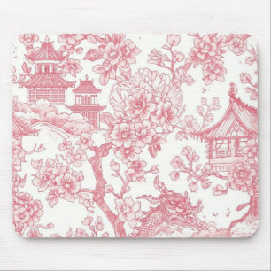 Roze Chinoiserie Toile Draak Kersenbloesem Muismat