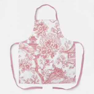 Roze Chinoiserie Toile Draak Kersenbloesem Schort