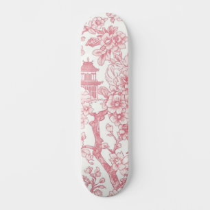 Roze Chinoiserie Toile Draak Kersenbloesem Skateboard