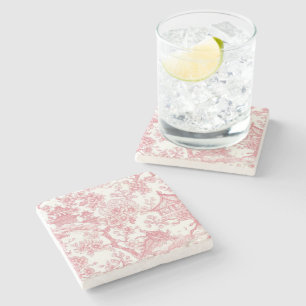 Roze Chinoiserie Toile Draak Kersenbloesem Stenen Onderzetter