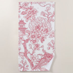 Roze Chinoiserie Toile Draak Kersenbloesem Strandlaken