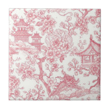 Roze Chinoiserie Toile Draak Kersenbloesem