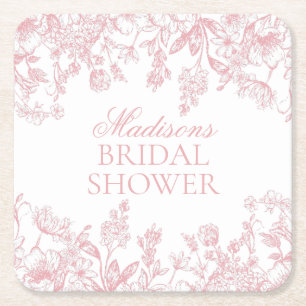 Roze Chinoiserie Vintage Bruiloftsshower Vierkante Kartonnen Onderzetter
