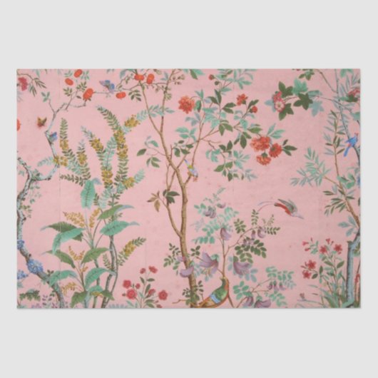 Roze Chinoiserie Vogel Bloemen Decoupage Tissuepapier (Voorkant)