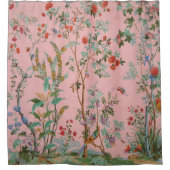 Roze Chinoiserie Vogel Bloemen Elegant Douchegordijn (Voorkant)