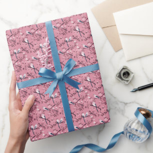 Roze Chinoiserie vogel bloemendecoupage Cadeaupapier
