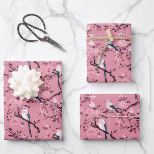 Roze Chinoiserie vogel bloemendecoupage Inpakpapier Vel