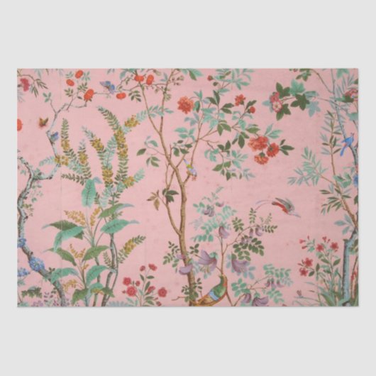 Roze Chinoiserie Vogel Floral Elegante Decoupage Tissuepapier (Voorkant)