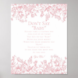 Roze Chinoiserie Zeg Niet Baby Shower Spel Poster