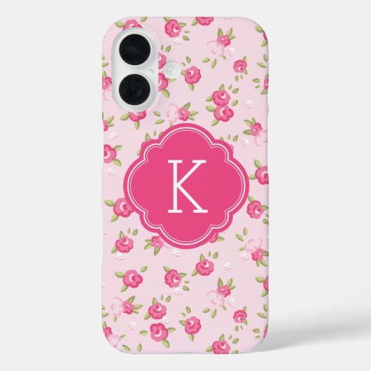 Roze Chique  Bloemenprint Monogram Case-Mate iPhone Case (Achterkant)