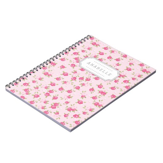 Roze Chique Bloemenprint Monogram Notitieboek (Linkerzijde)