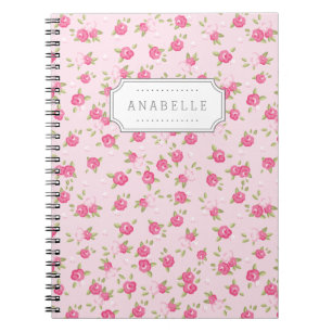 Roze Chique  Bloemenprint Monogram Notitieboek