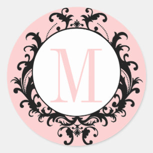 Roze Chique Bruiloft Monogram M Damask Label