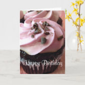 Roze chocolade Cupcake Wenskaart Kaart (Gele Bloem)