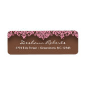 Roze & Chocolade Damask Adresetiketten Etiket (Voorkant)