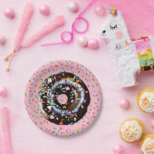 Roze Chocolade Donut met Sprinkles Papier Bord (Feest)