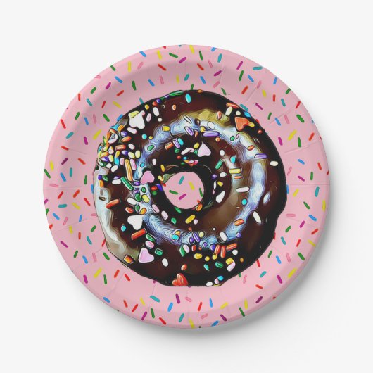 Roze Chocolade Donut met Sprinkles Papier Bord (Voorkant)