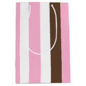 Roze, chocolade en witte strepen medium cadeauzakje (Voorkant)