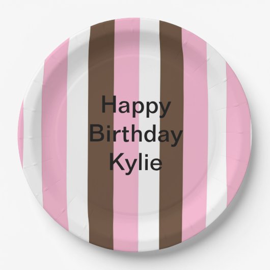 Roze, chocolade en witte strepen Verjaardag Papieren Bordje