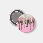Roze Chocolade Ice Cream Glitter Drips Magneet (Voorkant / Achterkant)