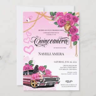Roze Chola Lowrider Chicana Quinceanera Kaart