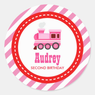 Roze Choo Train Birthday Baby shower Ronde Sticker