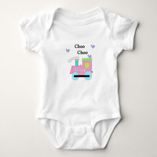 Roze Choo-trein met blauwe vogels Romper (Voorkant)