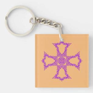 Roze Christelijk Kruis Modern Esthetische Kunst Sleutelhanger