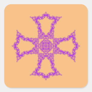 Roze christelijk kruis vierkante sticker
