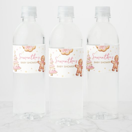 Roze Christmas Cookie Baby shower Waterfles Etiket (Flessen)
