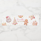Roze Christmas Cookie Baby shower Waterfles Etiket (Enkel label)