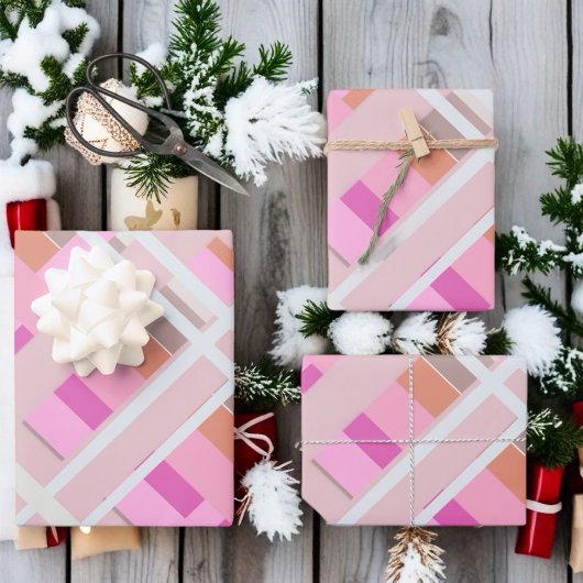 Roze Christmas plaid blush sinaasappel witte magen Inpakpapier Vel