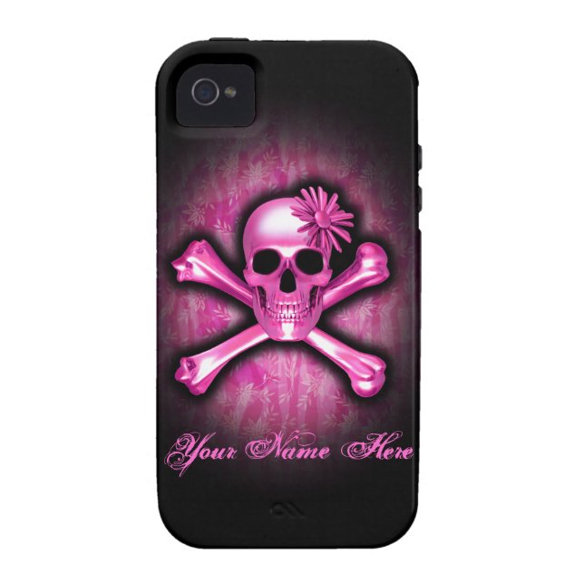 Roze Chrome Skull en Crossbones iPhone 4 Case (Achterkant)