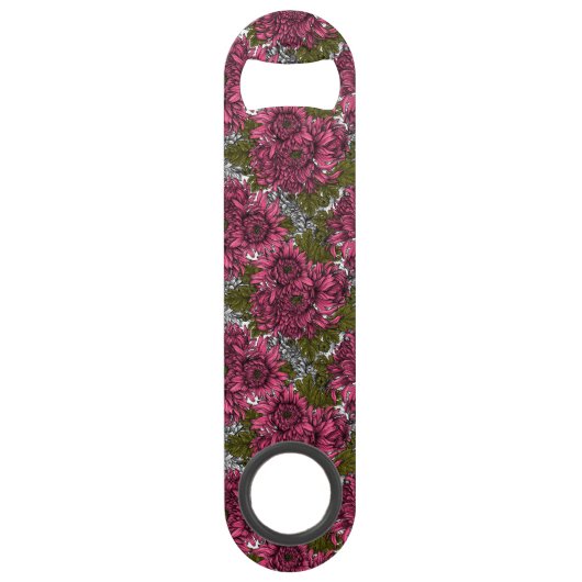 Roze chrysanthemum bloemen speed flessenopener (Voorkant)