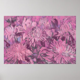 Roze Chrysanthemum Flowers Floral Pastel Painting Poster