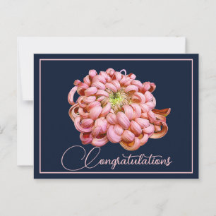 Roze Chrysanthemum Navy Achtergrond Felicitaties Briefkaart