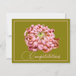Roze Chrysanthemum Olijfgroene Achtergrond Felicit Briefkaart