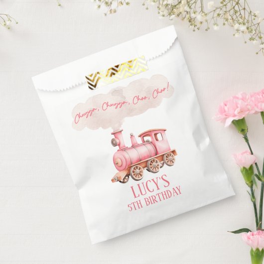 Roze Chugga Choo Choo Trein Verjaardagsfeest Bedankzakje (Gezegeld)