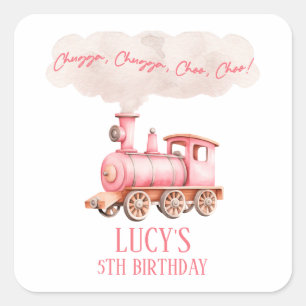 Roze Chugga Choo Choo  Trein Verjaardagsfeest Vierkante Sticker