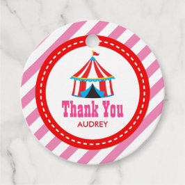Roze Circus Carnival Birthday Baby shower Bedankjes Labels