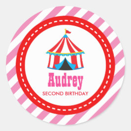 Roze Circus Carnival Birthday Baby shower Ronde Sticker