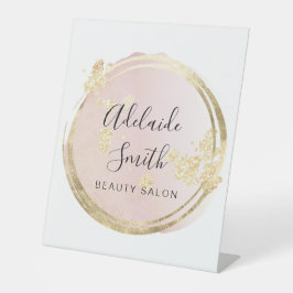 roze cirkel ontwerp reclamebord met voetstuk