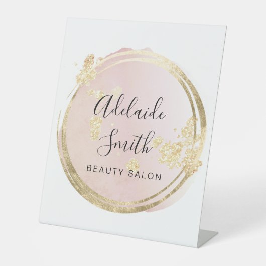 roze cirkel ontwerp reclamebord met voetstuk (Voorkant)