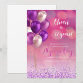 Roze cirkellicht met paarse ballonnen kaart (Voorkant / Achterkant)
