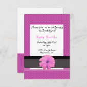 Roze cirkels en uitnodiging van Floral Birthday (Voorkant / Achterkant)
